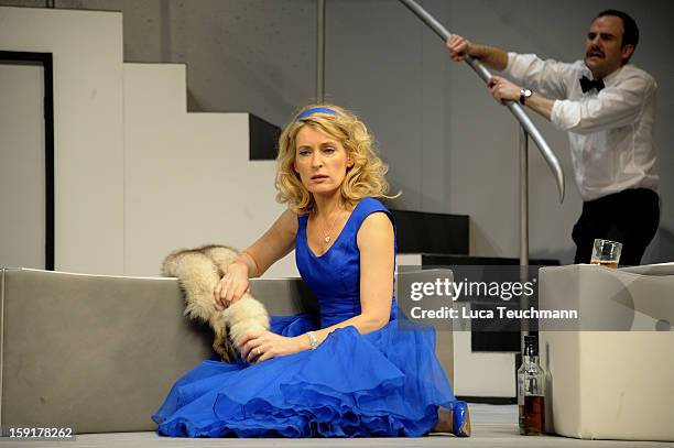 Maria Furtwaengler performs during the 'Geruechte...Geruechte...' photo rehearsal at Komoedie am Kurfuerstendamm Theater on January 9, 2013 in...