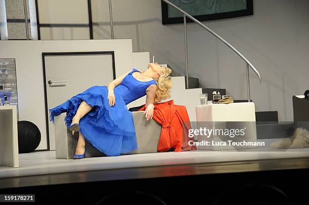 Maria Furtwaengler performs during the 'Geruechte...Geruechte...' photo rehearsal at Komoedie am Kurfuerstendamm Theater on January 9, 2013 in...