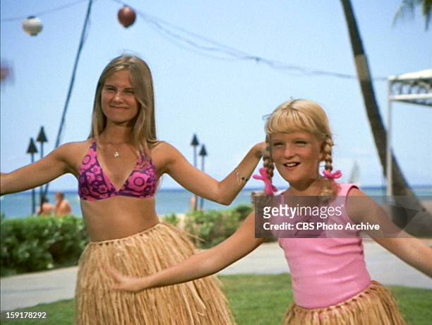 Maureen McCormick as Marcia Brady and Susan Olsen as Cindy Brady in THE BRADY BUNCH episode, "Hawaii Bound." Original air date September 22, 1972....