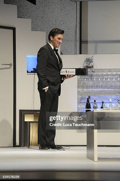 Ivan Vrgoc performs during the 'Geruechte...Geruechte...' photo rehearsal at Komoedie am Kurfuerstendamm Theater on January 9, 2013 in Berlin,...