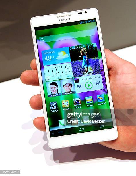 The Huawei Ascend Mate ''phablet'' is displayed at the 2013 International CES at the Las Vegas Convention Center on January 9, 2013 in Las Vegas,...