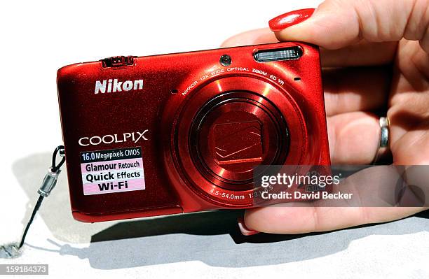 The Nikon Coolpix 6500 with built in WiFi is on display at the 2013 International CES at the Las Vegas Convention Center on January 9, 2013 in Las...