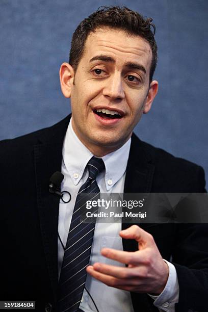 Jason Winer makes a few remarks at the cast of "1600 Penn" discussion at The National Press Club on January 9, 2013 in Washington, DC.