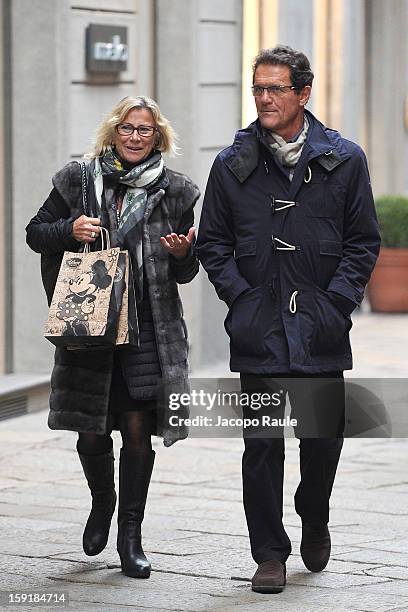 Fabio Capello and his wife Laura Ghisi sighted on January 9, 2013 in Milan, Italy.