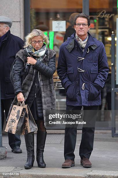 Fabio Capello and his wife Laura Ghisi sighted on January 9, 2013 in Milan, Italy.