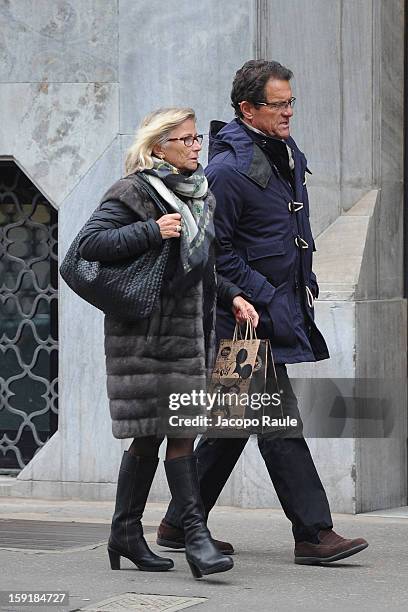 Fabio Capello and his wife Laura Ghisi sighted on January 9, 2013 in Milan, Italy.