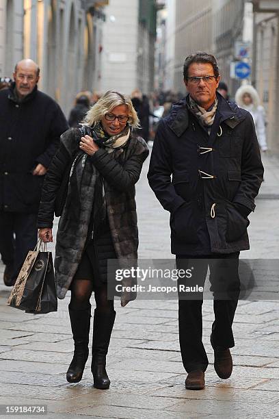 Fabio Capello and his wife Laura Ghisi sighted on January 9, 2013 in Milan, Italy.