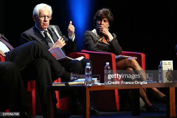 Mario Monti and French Member of the European Parliament Sylvie Goulard present their book 'On Democracy in Europe' at Auditorium Parco Della Musica...