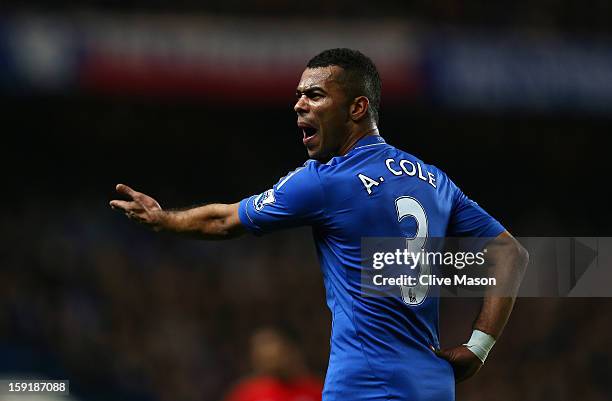 Ashley Cole of Chelsea shows his frustration during the Capital One Cup Semi-Final first leg match between Chelsea and Swansea City at Stamford...