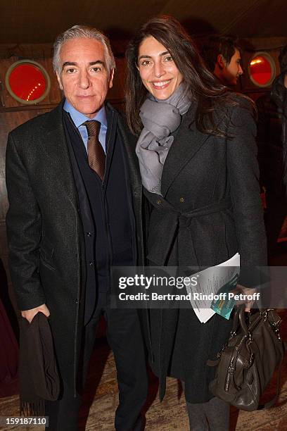 Angelo Di Napoli and actress Caterina Murino attend the 'Menelas rebetiko rapsodie' premiere at Le Grand Parquet on January 9, 2013 in Paris, France.