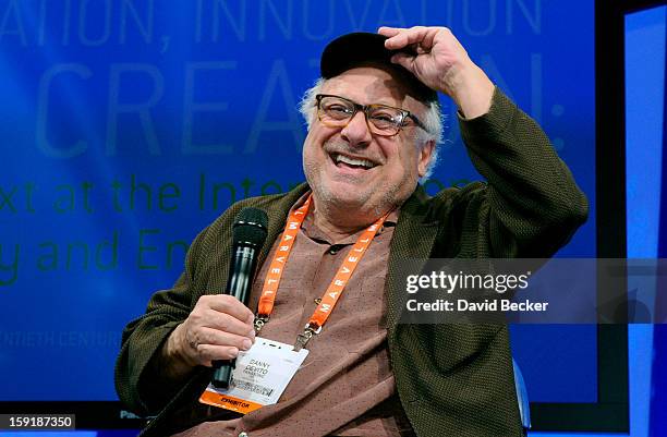 Actor/director Danny DeVito speaks at the Panasonic booth during the 2013 International CES at the Las Vegas Convention Center on January 9, 2013 in...