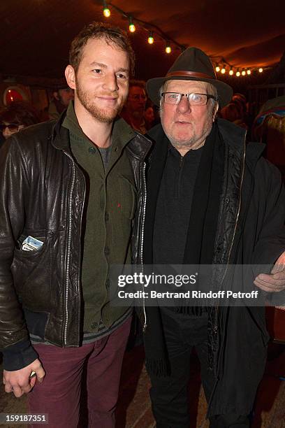 Actors Malik Zidi and Philippe Nahon attend the 'Menelas rebetiko rapsodie' premiere at Le Grand Parquet on January 9, 2013 in Paris, France.