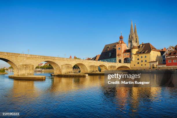 historic regensburg with danube river. - danube river stock pictures, royalty-free photos & images