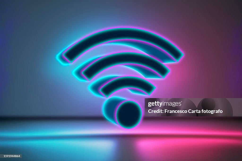 3D Wifi icon illuminated by neon lights