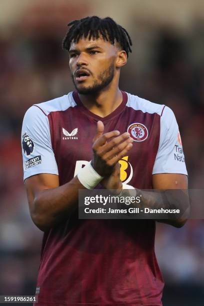 Tyrone Mings of Aston Villa during the pre-season friendly match between Aston Villa and SS Lazio at Poundland Bescot Stadium on August 03, 2023 in...