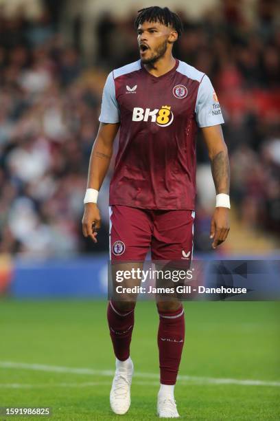 Tyrone Mings of Aston Villa during the pre-season friendly match between Aston Villa and SS Lazio at Poundland Bescot Stadium on August 03, 2023 in...