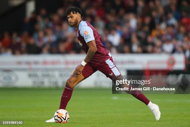 Tyrone Mings of Aston Villa during the pre-season friendly match between Aston Villa and SS Lazio at Poundland Bescot Stadium on August 03, 2023 in...