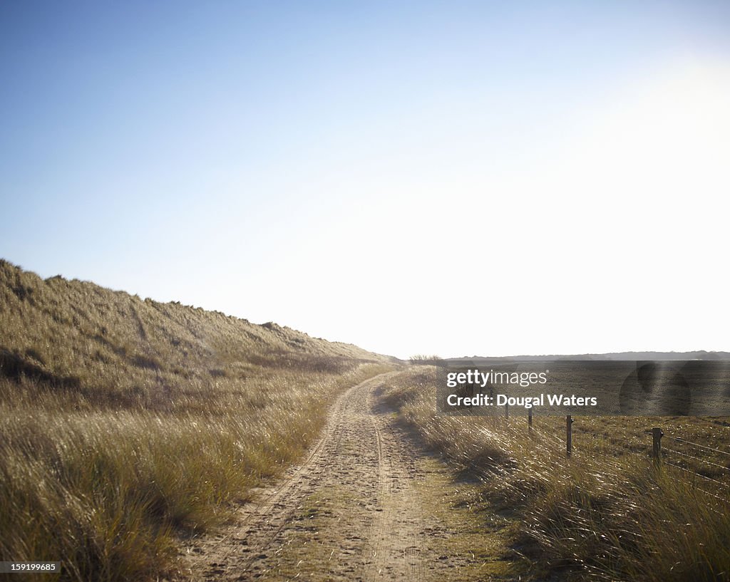 Country path behind dunes on the UK coast