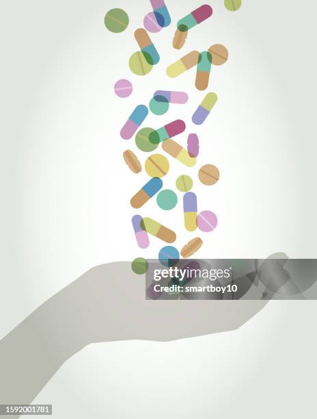 pills - supplements hand stock illustrations