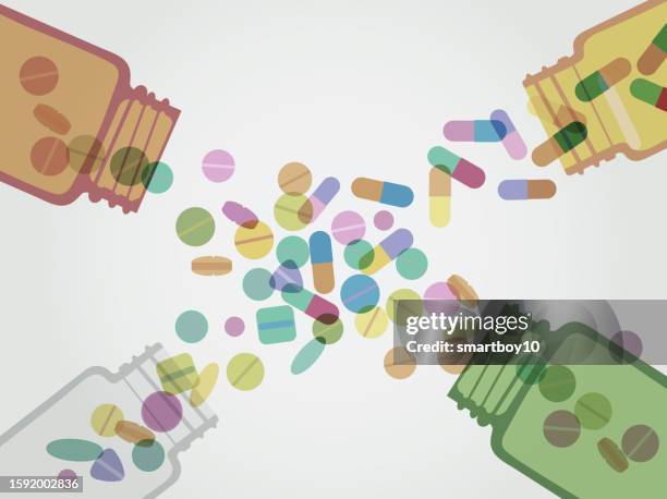pill jars - taking birth control pill stock illustrations