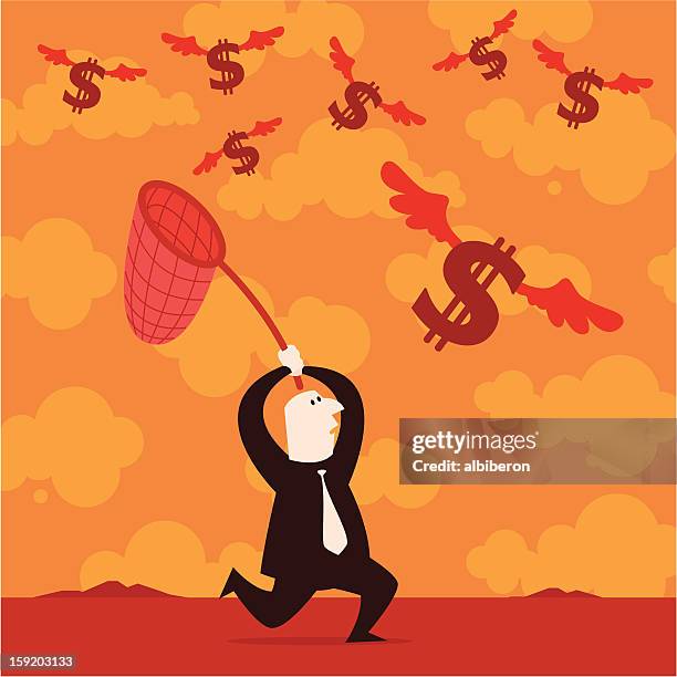 running behind dollars - catching bugs stock illustrations