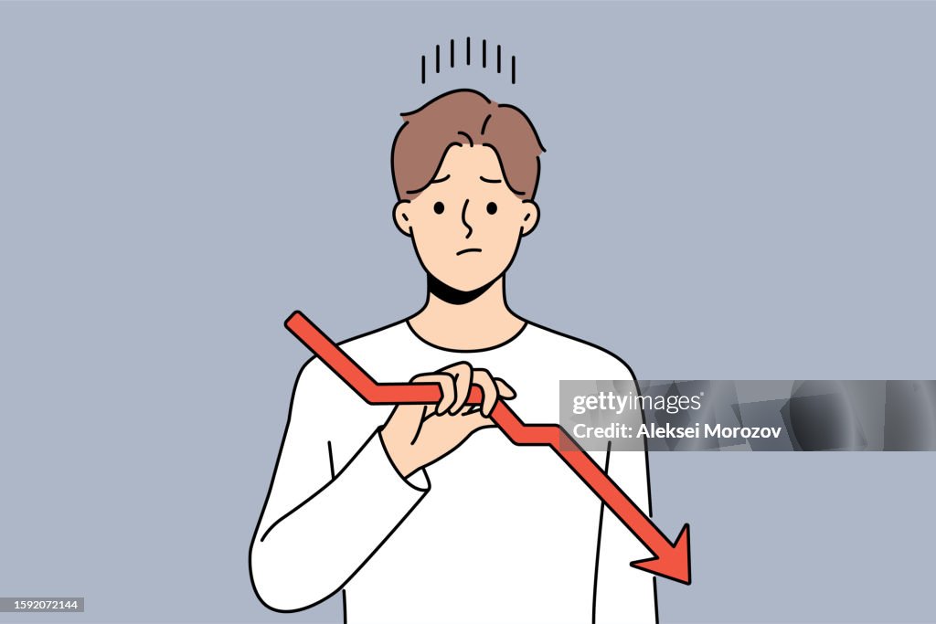 Recession Sad Sad Man Holds Declining Chart Symbolizing Beginning Crisis And ...