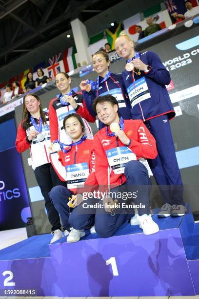 Silver medalists Mia Vallee and Pamela Ware from Canada, and Bronce medalists Sarah Bacon and Kassidy Cook from United States, together with gold...