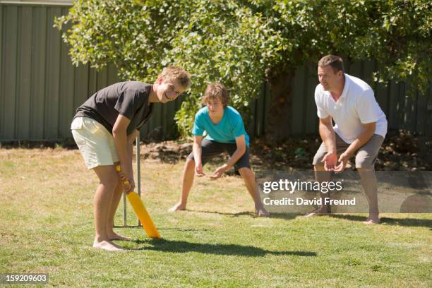 backyard cricket - cricket player stock photos et images de collection