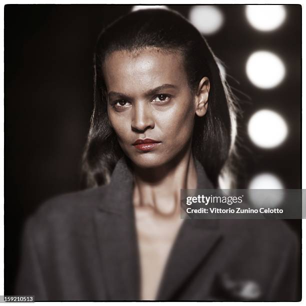 Model walks the runway during the Ermanno Scervino fashion show as part of Pitti Immagine Uomo 83 at Palazzo Vecchio on January 9, 2013 in Florence,...