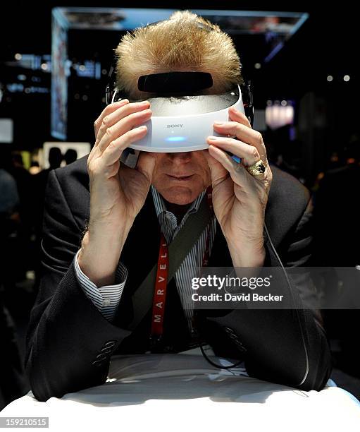 An attendee uses a Sony personal 3D viewer at the 2013 International CES at the Las Vegas Convention Center on January 9, 2013 in Las Vegas, Nevada....