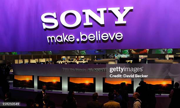 General view of the Sony booth at the 2013 International CES at the Las Vegas Convention Center on January 9, 2013 in Las Vegas, Nevada. CES, the...