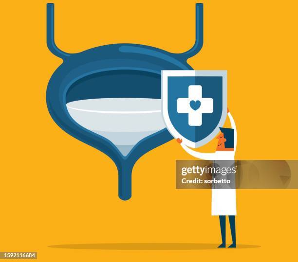 stockillustraties, clipart, cartoons en iconen met bladder protection - doctor - nierbekkenontsteking