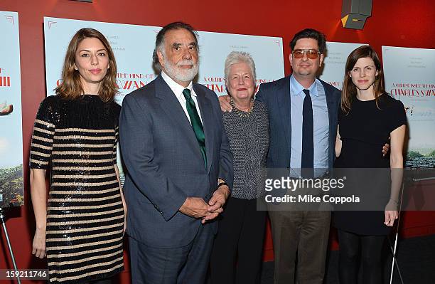 Sofia Coppola, Francis Ford Coppola, Eleanor Coppola, Roman Coppola, and Jennifer Furches attend a screening of "A Glimpse Inside The Mind Of Charles...