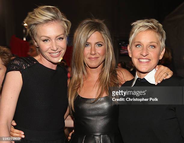 Actors Portia de Rossi and Jennifer Aniston and tv personality Ellen DeGeneres attend the 39th Annual People's Choice Awards at Nokia Theatre L.A....