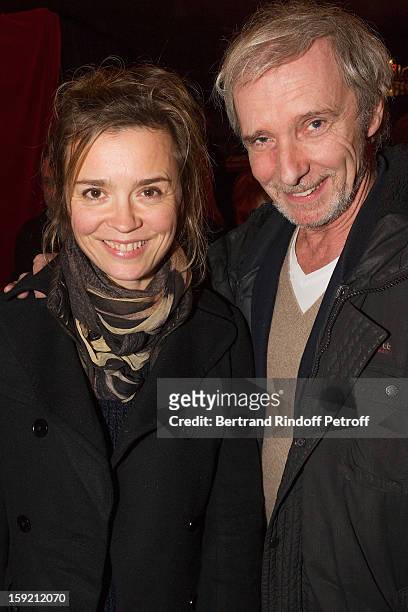 Actress Caroline Proust, of 'Engrenages' television series fame, and actor Geoffroy Thiebaut, of 'Braquo' television series fame, attend the 'Menelas...