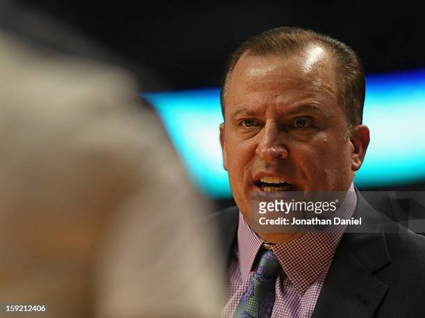 Head coach Tom Thibodeau of the Chicago Bulls yells at a referee during a game against the Milwaukee Bucks at the United Center on January 9, 2013 in...