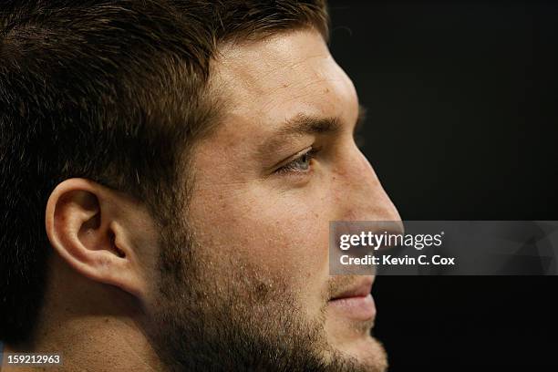 Former Florida Gator and New York Jet Tim Tebow attends the Allstate Sugar Bowl between the Florida Gators and the Louisville Cardinals at...