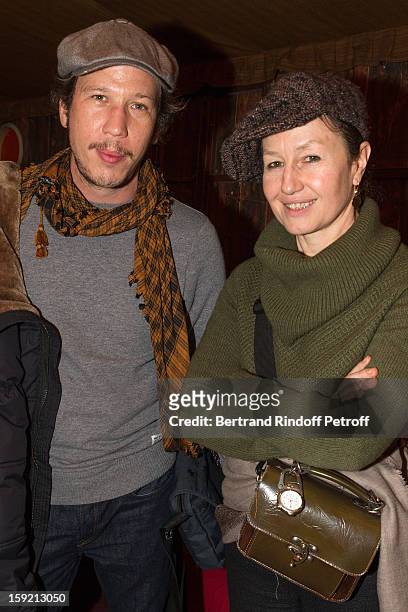 Actress Catherine Schaub-Abkarian and guset attend the premiere of 'Menelas rebetiko rapsodie', he wrote and directed, at Le Grand Parquet on January...