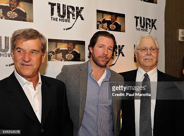 Bobby Orr, Edward Burns and Derek Sanderson attend the "Turk" Movie Launch Event at W Boston on January 9, 2013 in Boston, Massachusetts.