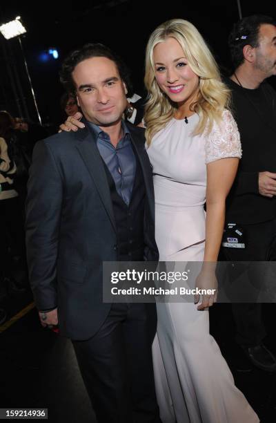 Actor Johnny Galecki and host Kaley Cuoco attend the 39th Annual People's Choice Awards at Nokia Theatre L.A. Live on January 9, 2013 in Los Angeles,...