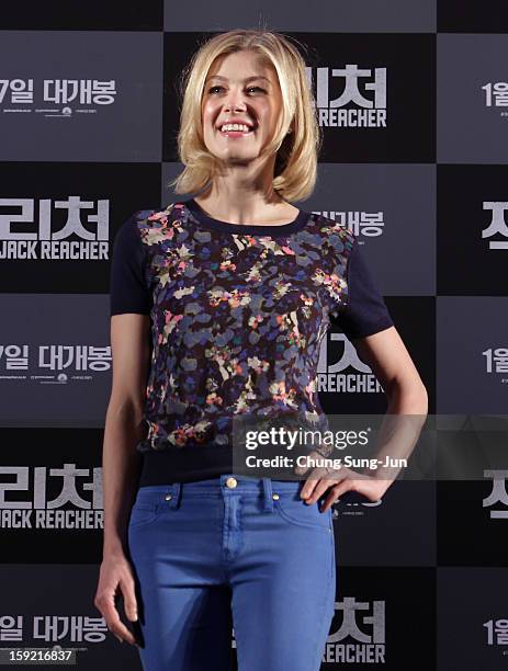 Actress Rosamund Pike attends the 'Jack Reacher' press conference at Conrad Hotel on January 10, 2013 in Seoul, South Korea. The film will open on...