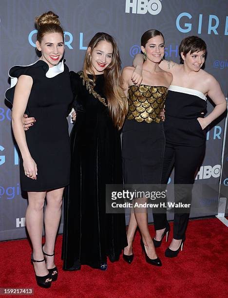 Zosia Mamet, Jemima Kirke, Allison Williams, and Lena Dunham attend the Premiere Of "Girls" Season 2 Hosted By HBO at NYU Skirball Center on January...