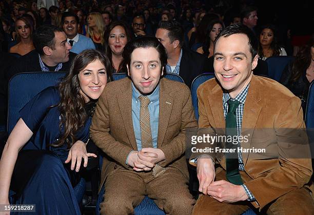 Actors Mayim Bialik, Simon Helberg and Jim Parsons attend the 39th Annual People's Choice Awards at Nokia Theatre L.A. Live on January 9, 2013 in Los...