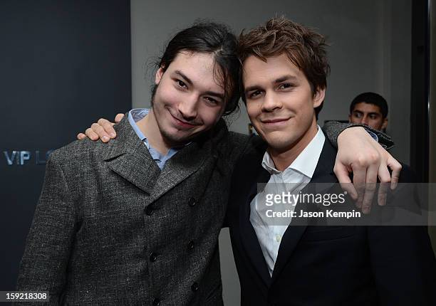 Actors Ezra Miller and Johnny Simmons attend the 39th Annual People's Choice Awards at Nokia Theatre L.A. Live on January 9, 2013 in Los Angeles,...