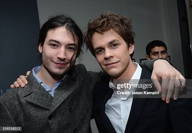 Actors Ezra Miller and Johnny Simmons attend the 39th Annual People's Choice Awards at Nokia Theatre L.A. Live on January 9, 2013 in Los Angeles,...