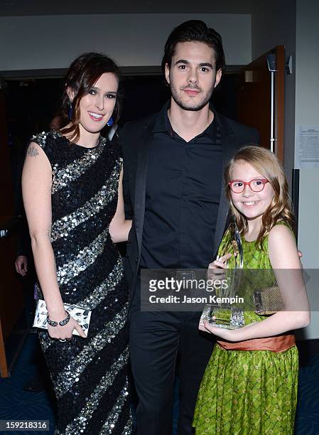 Actors Rumer Willis, Jayson Blair and Bebe Wood pose backstage at the 39th Annual People's Choice Awards at Nokia Theatre L.A. Live on January 9,...