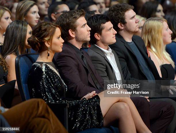 Actors Jennifer Lawrence, Liam Hemsworth and Josh Hutcherson in the audience at the 39th Annual People's Choice Awards at Nokia Theatre L.A. Live on...