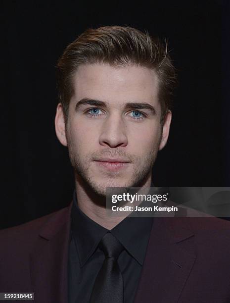 Actor Liam Hemsworth poses backstage at the 39th Annual People's Choice Awards at Nokia Theatre L.A. Live on January 9, 2013 in Los Angeles,...