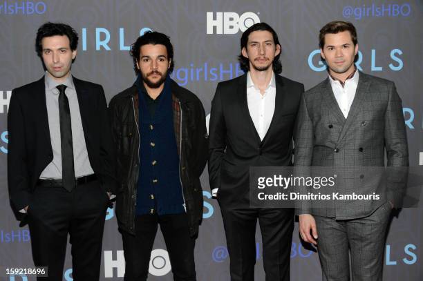 Alex Karpovsky, Christopher Abbott, Adam Driver, and Andrew Rannells attend the Premiere Of "Girls" Season 2 Hosted By HBO at NYU Skirball Center on...