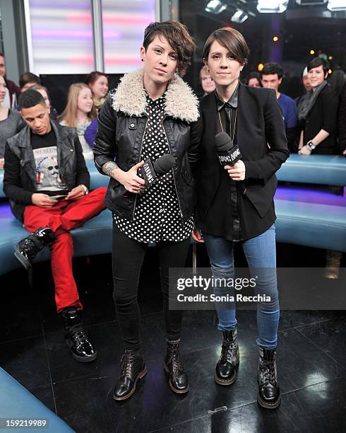 Tegan & Sarah Appearance On NEW.MUSIC.LIVE at MuchMusic HQ on January 9, 2013 in Toronto, Canada.